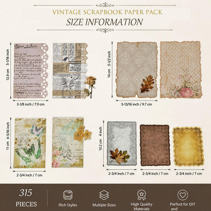 315 Sheets Vintage Scrapbook Supplies Paper Pack with Floral PET Stickers