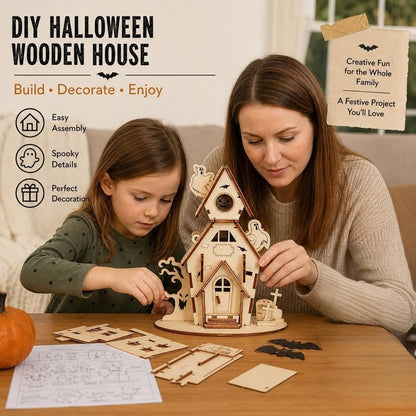 3D Wooden Halloween Ghost House,DIY PuzzleModel Haunted Spooky BuildingKit