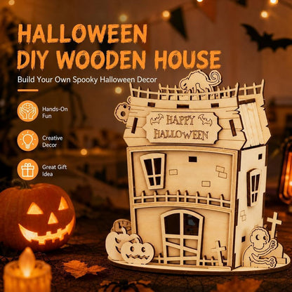 3D Wooden Halloween Ghost House,DIY PuzzleModel Haunted Spooky BuildingKit