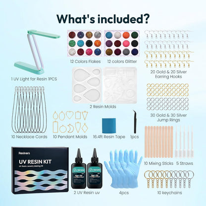 Resiners 190PCS UV Resin Kit with Light for Jewelry Making