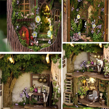 Mini 3D Wooden Doll House Craft Model with LED,DIY Miniature and Furniture Dollhouse Kit,Creative Room Idea for Valentine's Day Birthday Gift (Forest Wonderland)