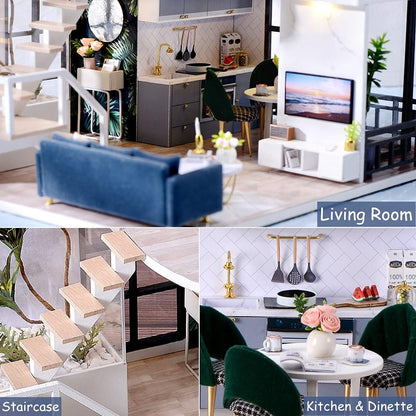 DIY Miniature Dollhouse Kit with Furniture Plus Dust Proof & Music Movement