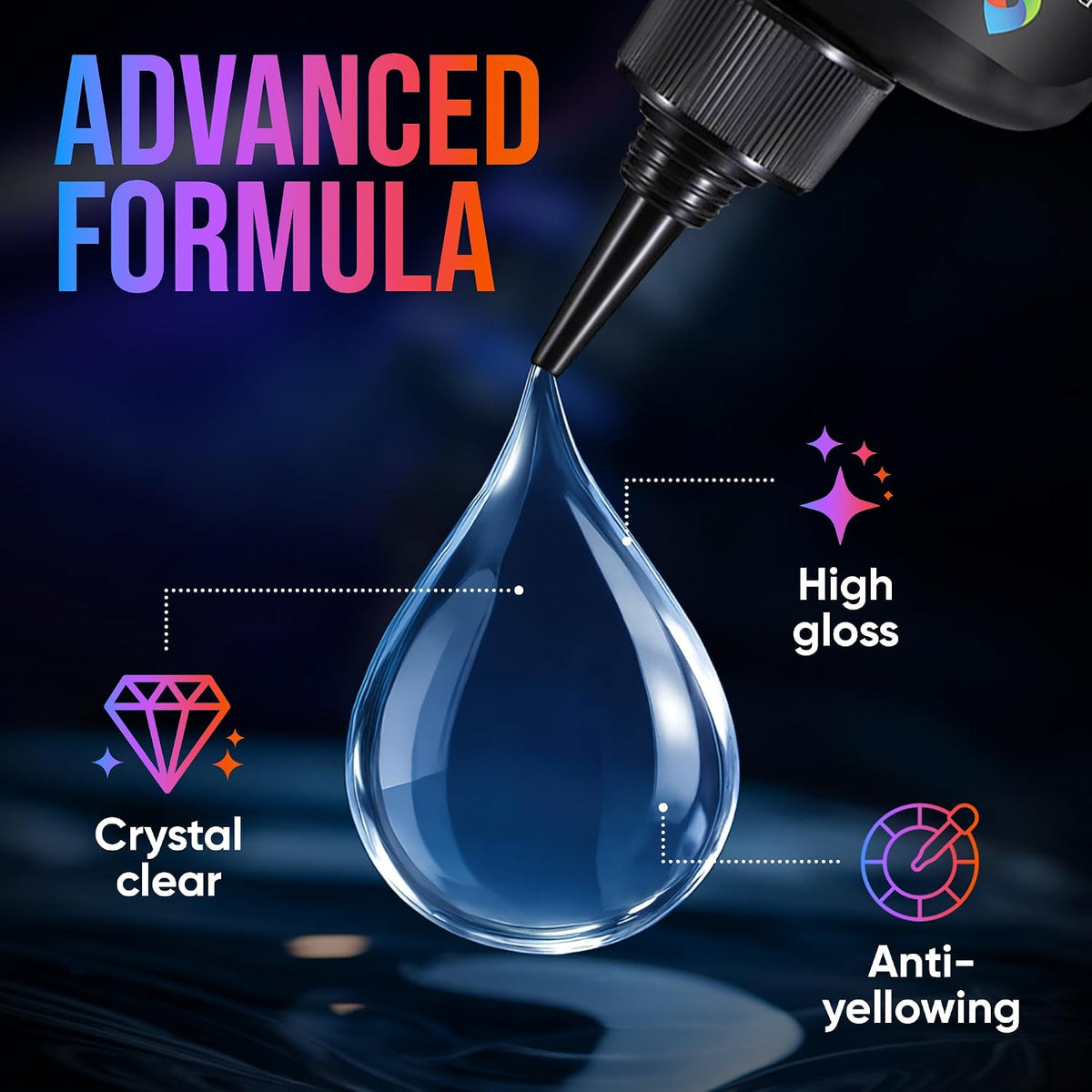 CRAFT RESIN 500g UV Resin Kit Hard Type Low Viscosity – Crystal Clear and No-Yellowing UV Resin Glue for DIY, Jewelry Making, Molds Casting and Polymer Clay Projects - Fast Cure Under UV Light