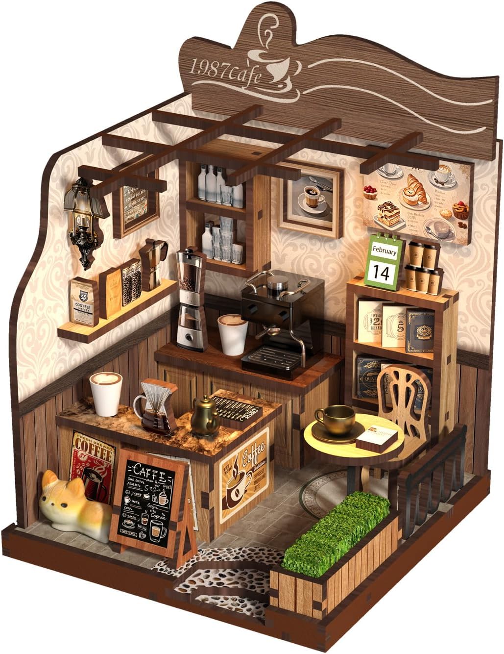 DIY Miniature Dollhouse Kit, 3D Wooden Puzzle Coffee Shop Model, Creative Mini Cafe Building Set with Furniture, Arts and Crafts Gift for Adults & Teens (Country Cafe)