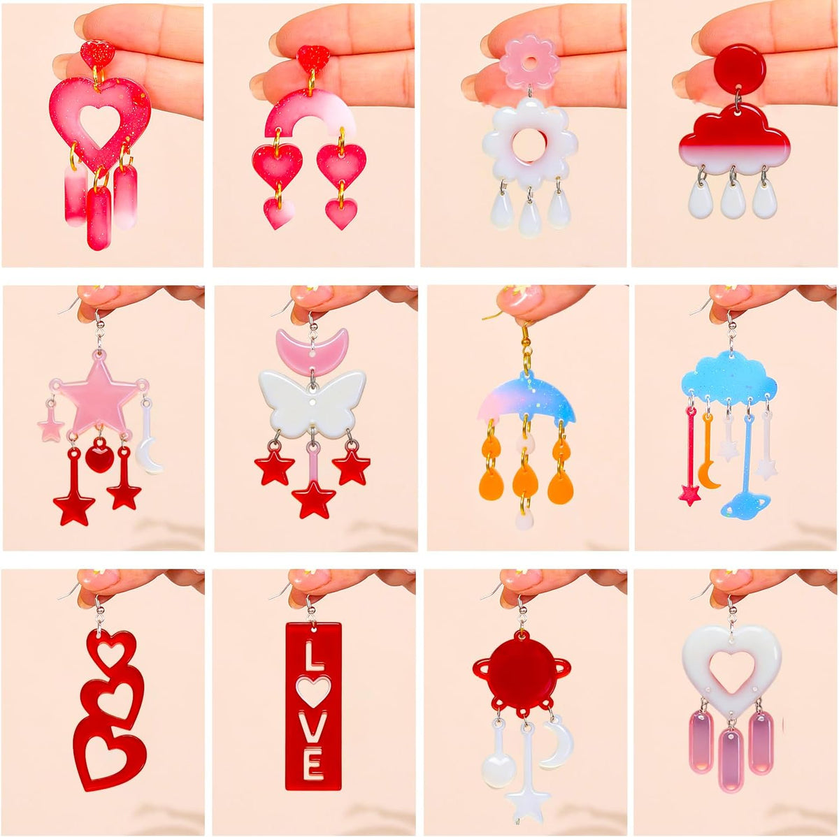 4 Pack Heart Resin Earring Mold Love Heart Star Shape Earring Silicone Molds for Mother's Day UV Casting Epoxy Silicone Molds Jewelry Earring Making Kit with 200 Earring Hook for DIY Crafts Keychains
