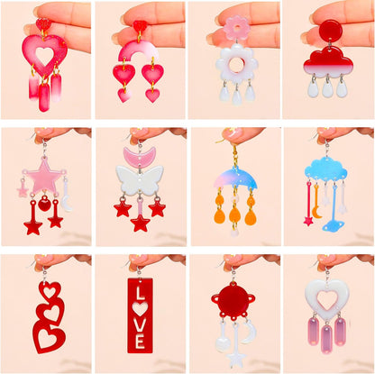 4 Pack Heart Resin Earring Mold Love Heart Star Shape Earring Silicone Molds for Mother's Day UV Casting Epoxy Silicone Molds Jewelry Earring Making Kit with 200 Earring Hook for DIY Crafts Keychains
