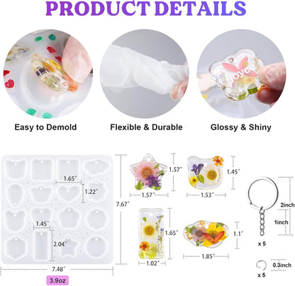 LET'S RESIN Keychain Resin Molds Silicone, 16 Cavity Pendant Casting Mold