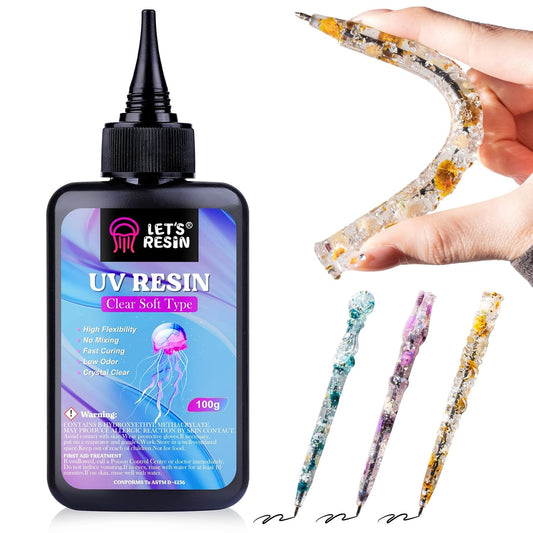 LET'S RESIN UV Resin, Soft Elastic&Bendable Crystal Clear Resin, 100g