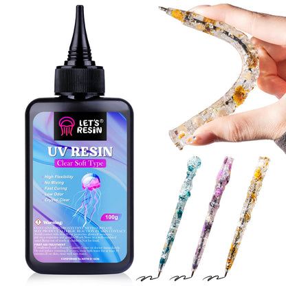 LET'S RESIN UV Resin, Soft Elastic&Bendable Crystal Clear Resin, 100g