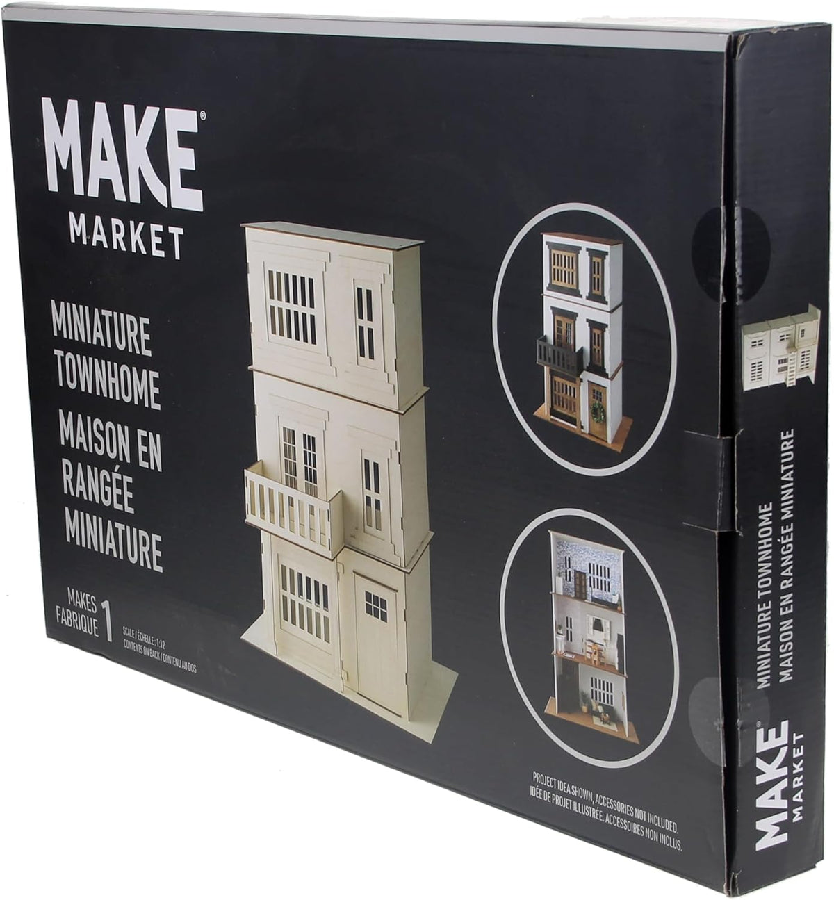 Make Market DIY Miniature Townhome Kit, 1:12 Scale Unfinished Plywood House, Natural, 30" Height, 21-Piece Set