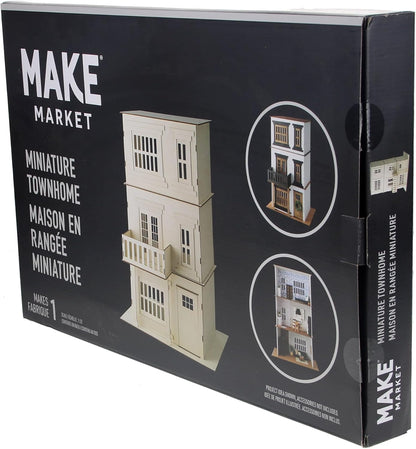 Make Market DIY Miniature Townhome Kit, 1:12 Scale Unfinished Plywood House, Natural, 30" Height, 21-Piece Set