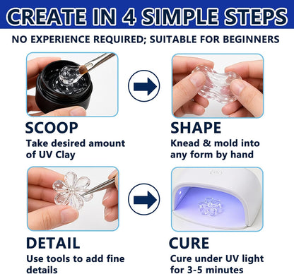 3.5 oz UV Clay Clear Polymer Resin for 3D Crafts, DIY Jewelry Making, Silicone Molds, UV Curing, Crystal Clear Casting, Miniature Art, and Handmade Resin Projects