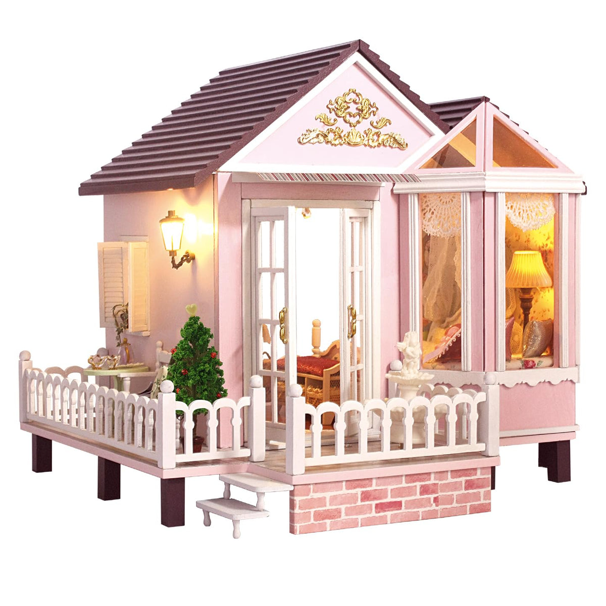 CUTEROOM DIY Miniature Wooden Caravan Dollhouse Kit with Furniture