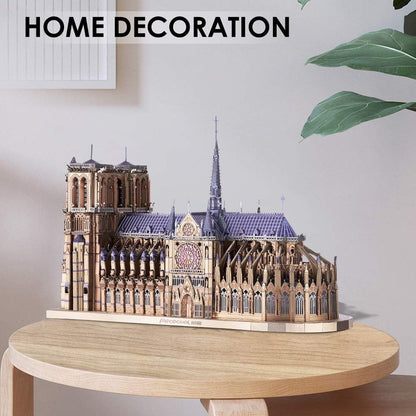 Piececool 3D Metal Puzzles for Adults and Teens, Notre Dame De Paris Church Metal Model Kit, Challenge French Cathedral Brain Teaser Architecture Building Blocks Puzzle, 382 Pcs