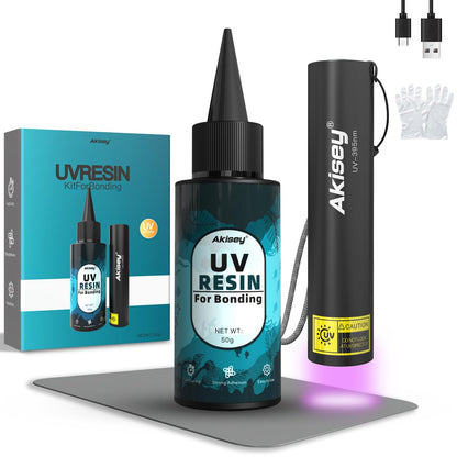 Akisey 50g UV Resin Kit with Light for Bonding & Fast Curing in Seconds
