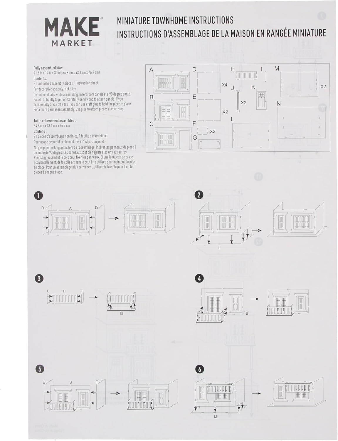 Make Market DIY Miniature Townhome Kit, 1:12 Scale Unfinished Plywood House, Natural, 30" Height, 21-Piece Set