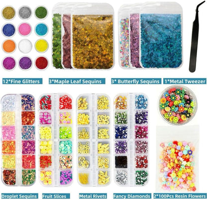 CellLuck UV Resin Inclusions Kit for Jewelry Making - Epoxy Resin Craft Supplies for Beginners with Glitter Flakes, Sequins, Tiny Flowers for DIY Crafts and Nail Art