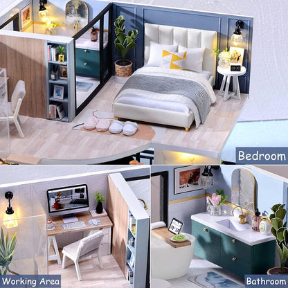 DIY Miniature Dollhouse Kit with Furniture Plus Dust Proof & Music Movement