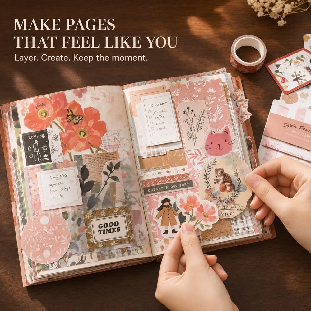Diuhofart Aesthetic Scrapbooking Kit with A6 Notebook, Papers & Stickers