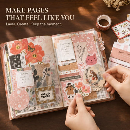 Diuhofart Aesthetic Scrapbooking Kit with A6 Notebook, Papers & Stickers