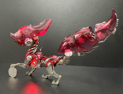 Mechanical Fox Model Kit | 3D Metal Puzzle for Adults | Articulated Alloy and Steel Construction | Movable Joints | LED Light | DIY Assembly Model | Display Ornament and Gift (Red)
