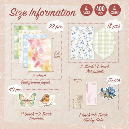 400Pcs Floral Scrapbook Supplies Kit,Junk Journal Supply for Beginner