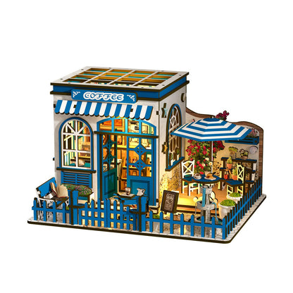 DIY Miniature Dollhouse Kit, 3D Wooden Puzzle Coffee Shop Model, Creative Mini Cafe Building Set with Furniture, Arts and Crafts Gift for Adults & Teens (Country Cafe)