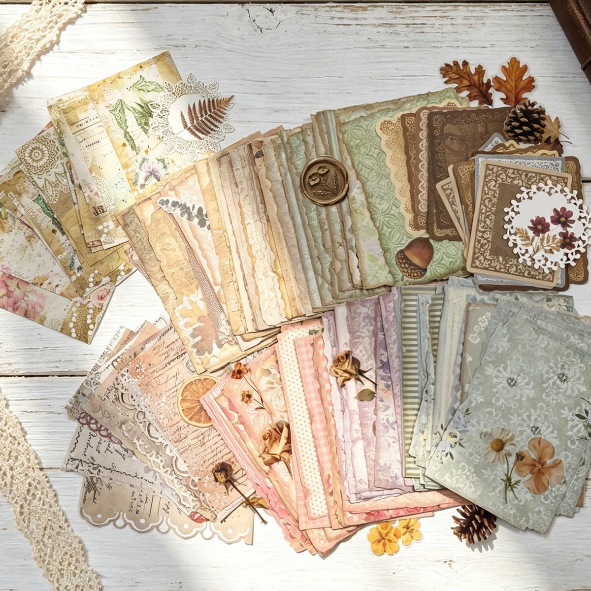 315 Sheets Vintage Scrapbook Supplies Paper Pack with Floral PET Stickers