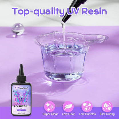 HeyClear UV Resin kit 300g Premixed UV Epoxy Resin Glue Cure for Crafts