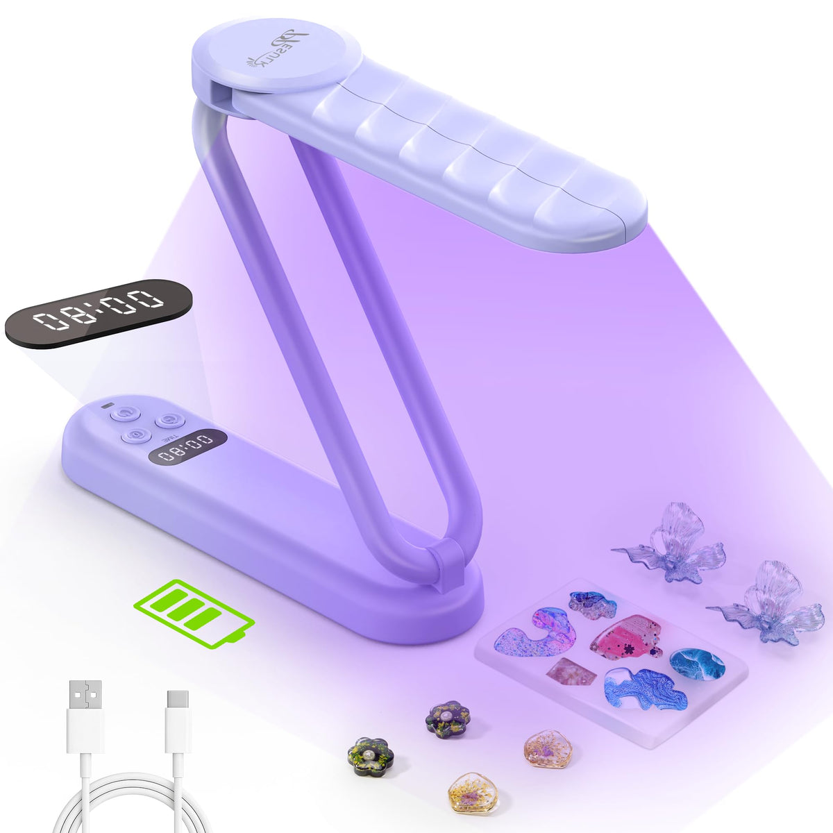 PPESULK 34 LEDs Cordless UV Light for Resin, Fast Curing Foldable UV Resin Lamp with LCD Timer Display, Rechargeable 3000mAh UV Lamp for Jewelry Making, Resin Molds & DIY Resin Crafts (Pink)