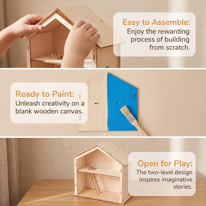 Menolana Children Assembly House DIY Miniature Buildable Wooden Model Paintable Cabin Toy Assembly Dollhouse Project Suitable for Desk Placement Imaginative Role-Play