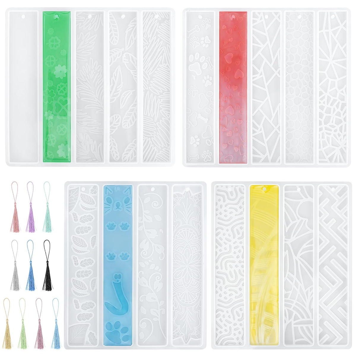 3Pcs Shiny Bookmarks Silicone Molds Set with 20Pcs Tassels