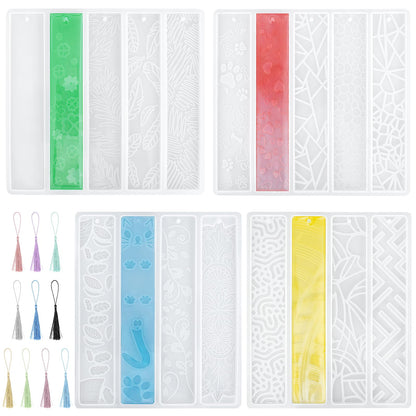 3Pcs Shiny Bookmarks Silicone Molds Set with 20Pcs Tassels