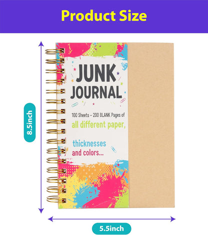 Junk Journal, 8.5x5.5'' Half Letter, 100 Unique Sheets 200 Pages, Journals