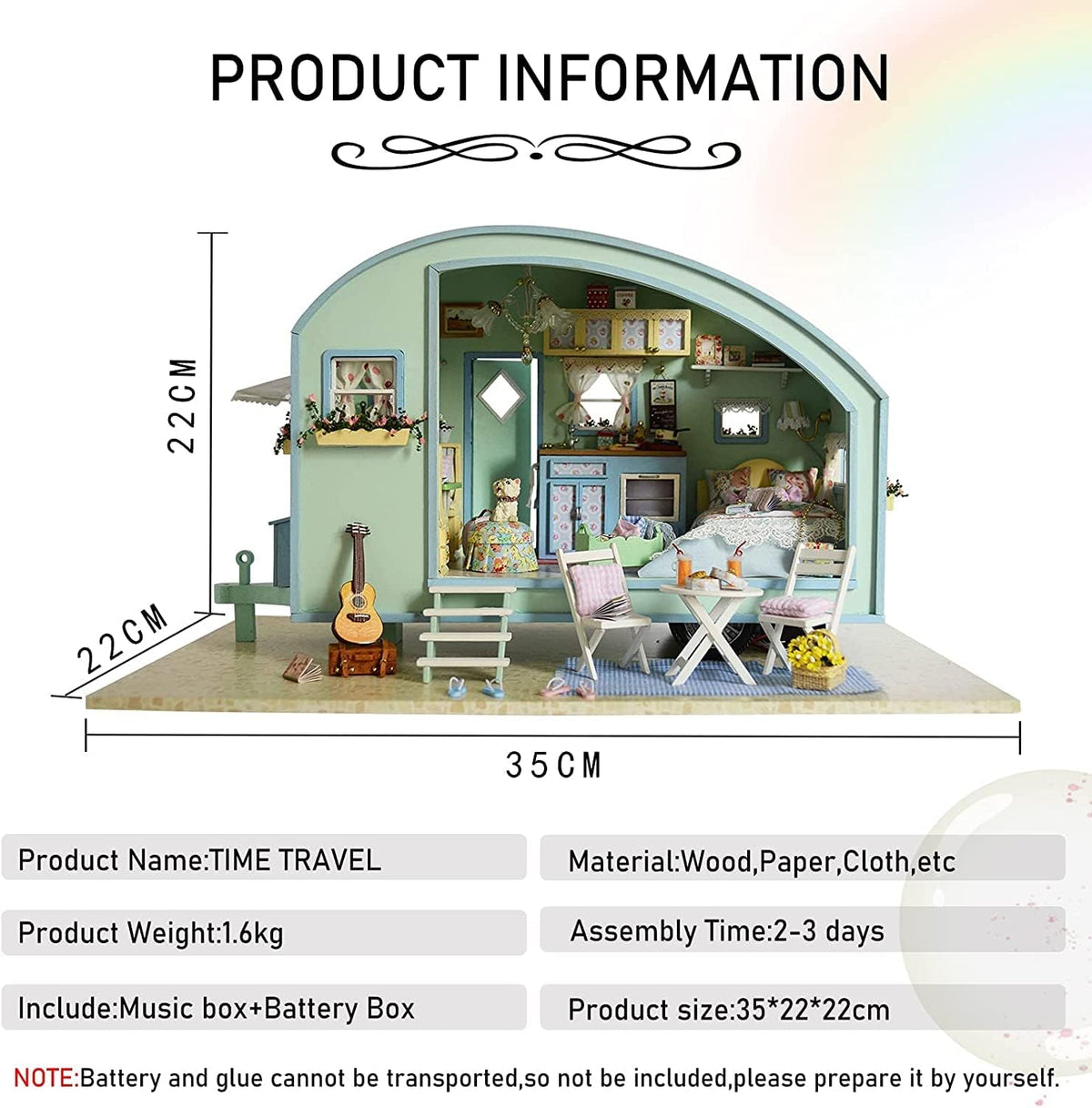 CUTEROOM DIY Miniature Wooden Caravan Dollhouse Kit with Furniture