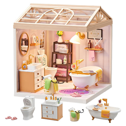 Miniature Living Room DIY Kit, 92Pcs 1:24 Scale Dollhouse with LED