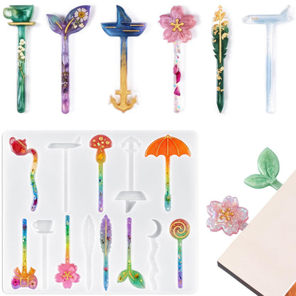 NiArt 14-Shape Resin Bookmark Mold, Epoxy UV Silicone Kit with 12 Tassels