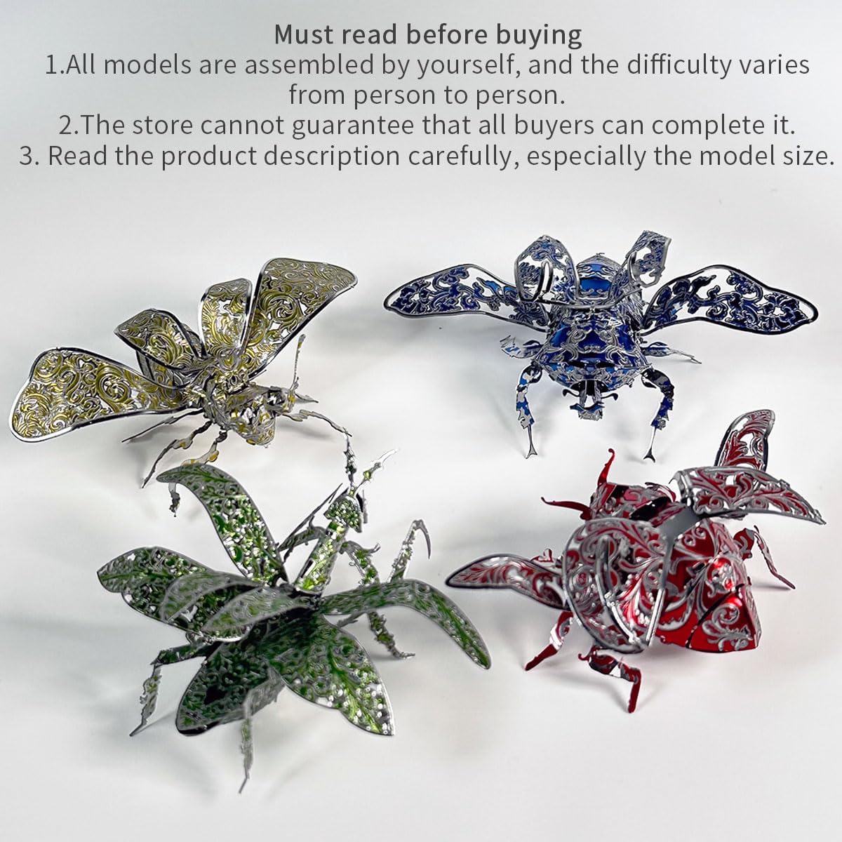 3D Puzzles for Adults, 3D Metal Puzzle Model Kit, Insect Collection with 4 Designs, Advanced Difficulty, DIY Assembly Required, colorfor