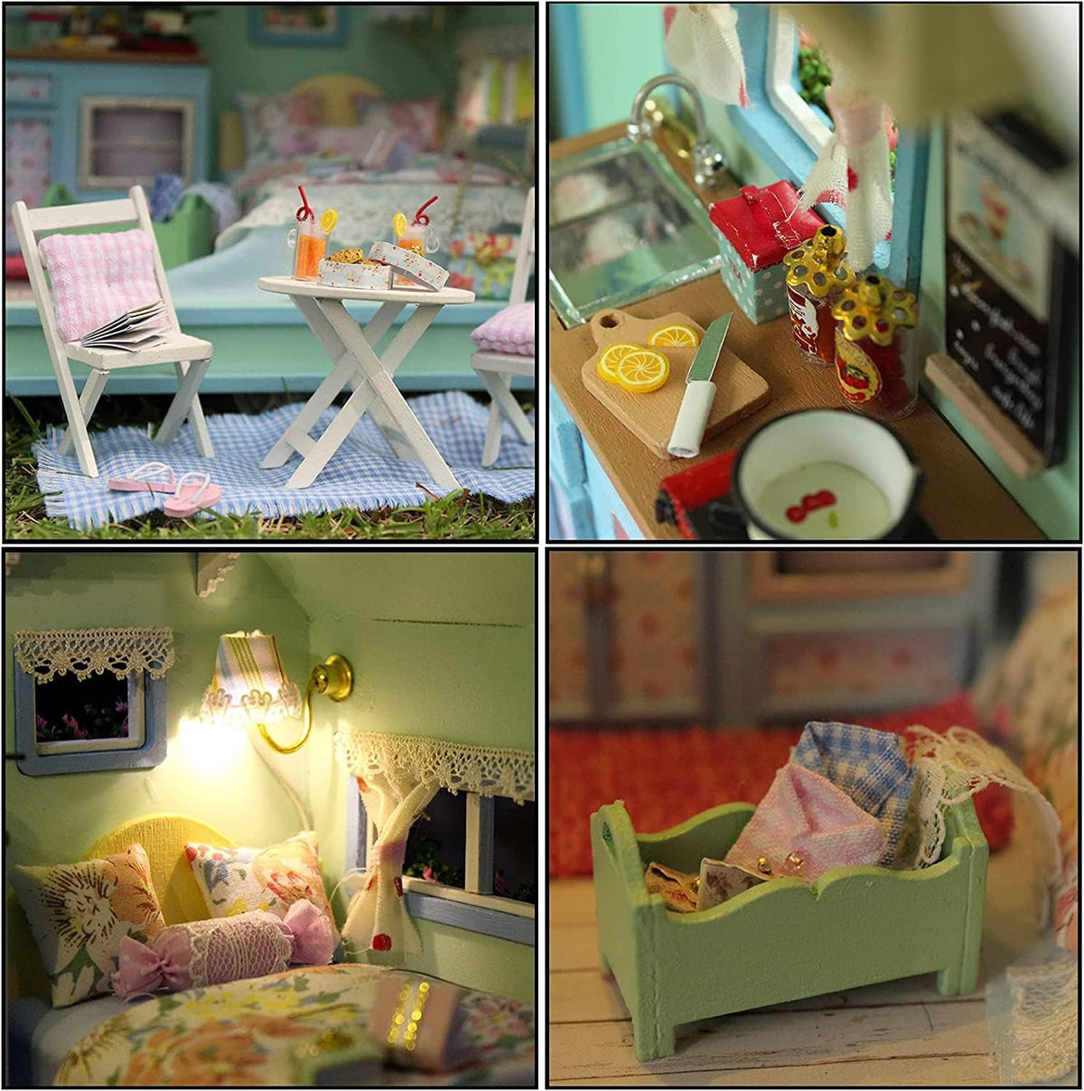 CUTEROOM DIY Miniature Wooden Caravan Dollhouse Kit with Furniture