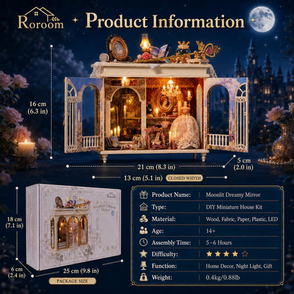 Roroom DIY Miniature House Kit, Dreamy Vanity Room Dollhouse Kit