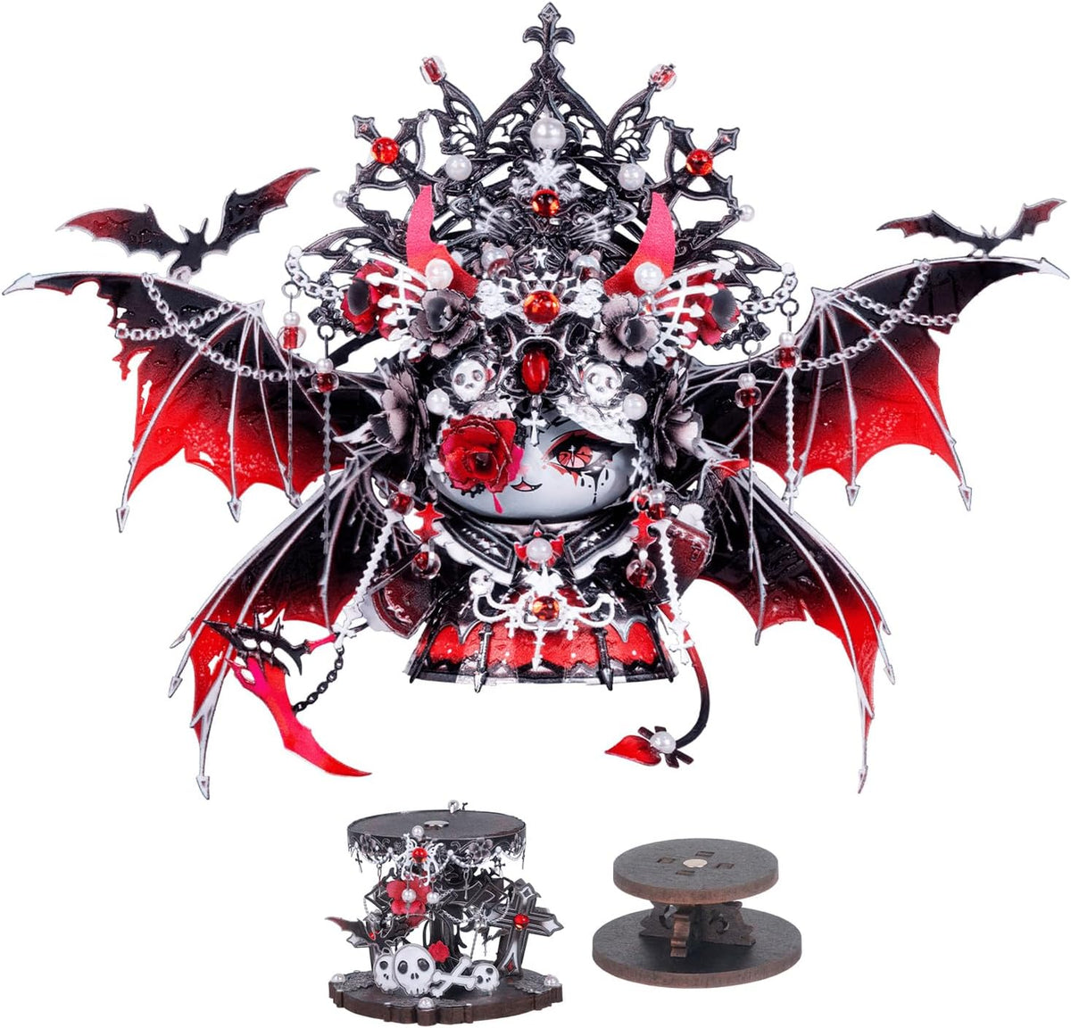 MU 3D Metal Puzzles for Adults Magnetic Interchangeable Cat Head Puzzle Vampire Dark Queen Kitty with 2 Base, Spooky Puzzle Metal Models Kits Building, DIY Sets Cat Lover Owner Gifts Collectibles
