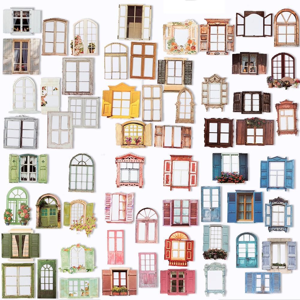 60 Pcs Window Frame Scrapbook Stickers for Junk Journal Card Making Collage Photo Album Handmade DIY Paper Craft Decoration, Hollow Cutout, 60 Patterns