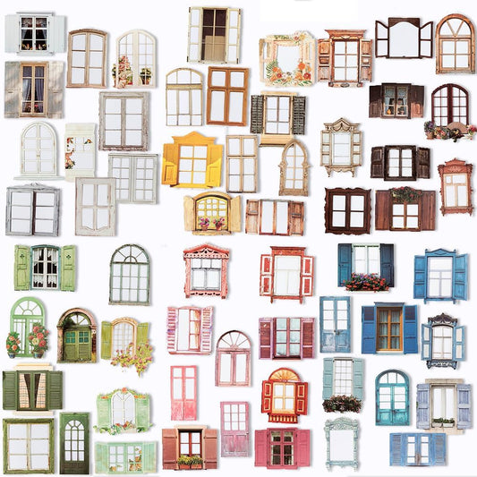 60 Pcs Window Frame Scrapbook Stickers for Junk Journal Card Making Collage Photo Album Handmade DIY Paper Craft Decoration, Hollow Cutout, 60 Patterns