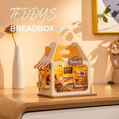 DIY Mini House Building Teddy Miniature Kit Breadbox, Miniverse Lifestyle Bookshelf Decoration, Cute Craft Kits for Women or Girls 14+, Kawaii Gifts Hobbies for Crafters (Teddy's Breadbox)