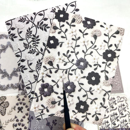 28Sheets Vintage Black Embroidery Plant Flower Scrapbook Paper Kit