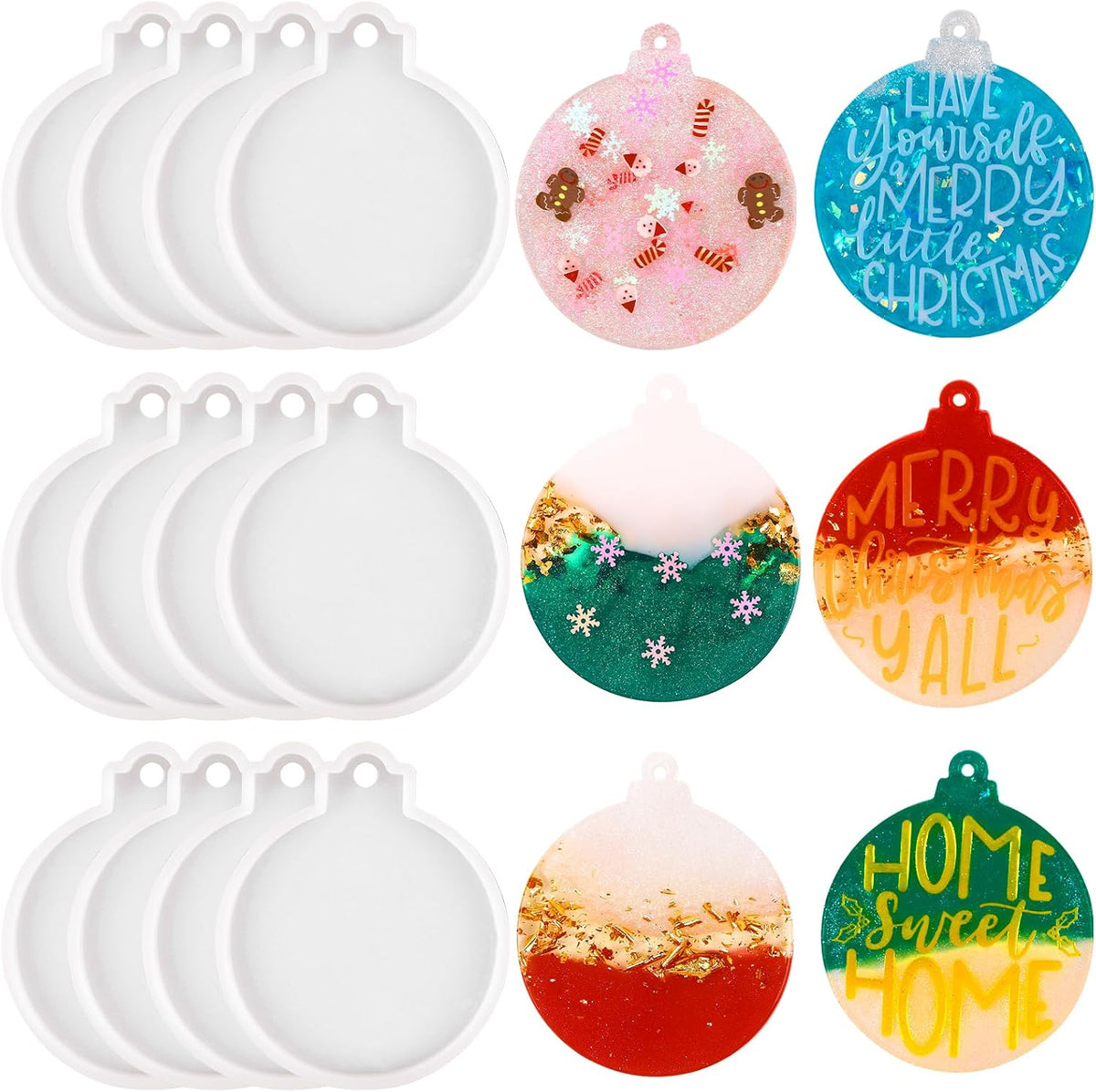 12pcs Christmas Resin Molds Silicone for Tree Decoration DIY Craft