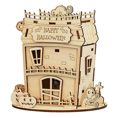 3D Wooden Halloween Ghost House,DIY PuzzleModel Haunted Spooky BuildingKit