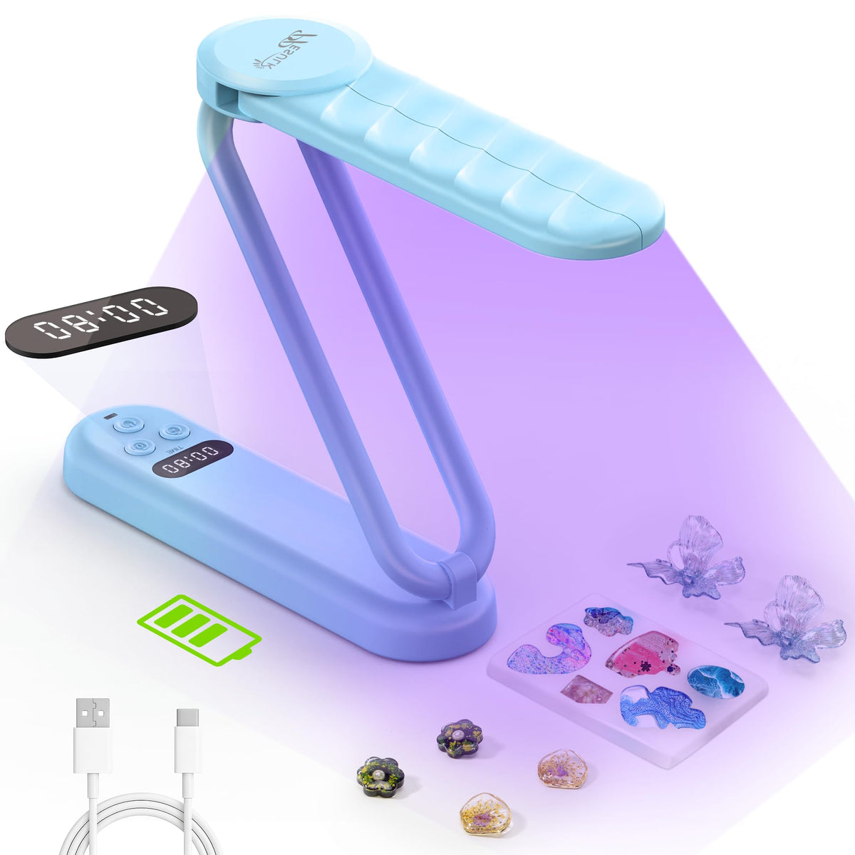 PPESULK 34 LEDs Cordless UV Light for Resin, Fast Curing Foldable UV Resin Lamp with LCD Timer Display, Rechargeable 3000mAh UV Lamp for Jewelry Making, Resin Molds & DIY Resin Crafts (Pink)