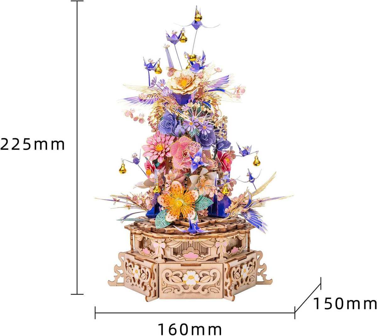 MU 3D Metal Puzzles for Adults Feast of Flower, 3D Wooden Puzzles Metal Model Kit Building Wood Flowers Kits DIY Craft Set with Music Box Lighting, Birthday Hobby Gift Home Desk Decor