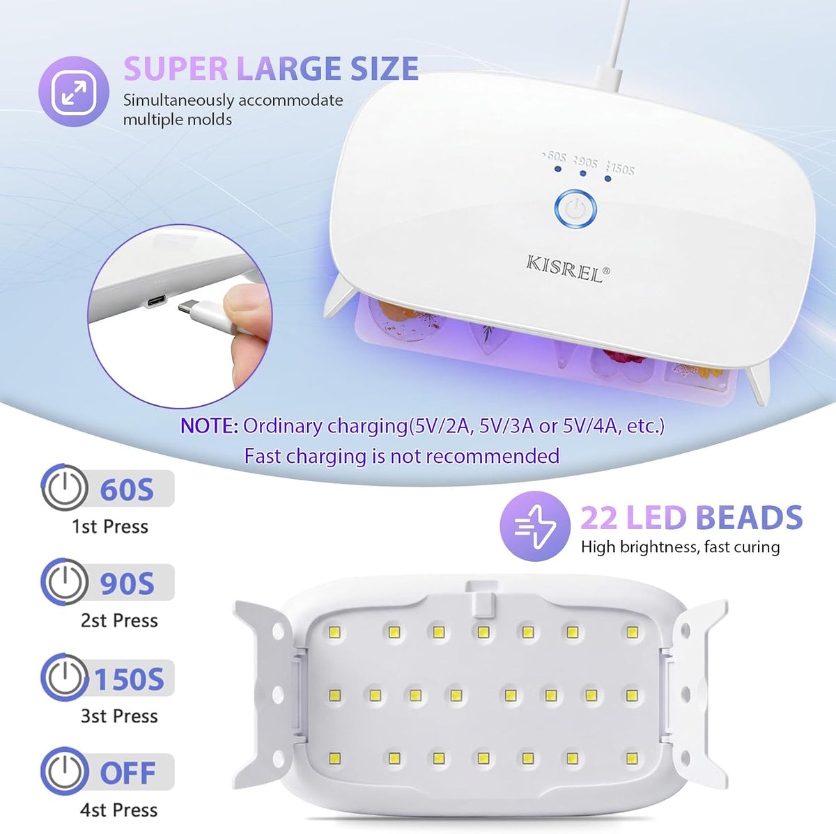 KISREL 200g UV Resin Kit with Light and Molds, Big 22 LED Beads Resin Kit